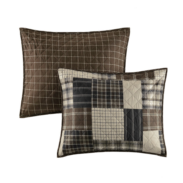 English Elm 3 Timber Reversible Printed Quilt Set King/Cal King Rustic Patchwork to Plaid, Cotton-Rich, Machine Washable Comfort B035129065