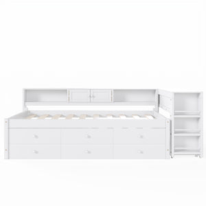 English Elm Twin Daybed Pine Frame with Trundle Desk Hutch Shelves and Storage for Kids Rooms White W1580S00458