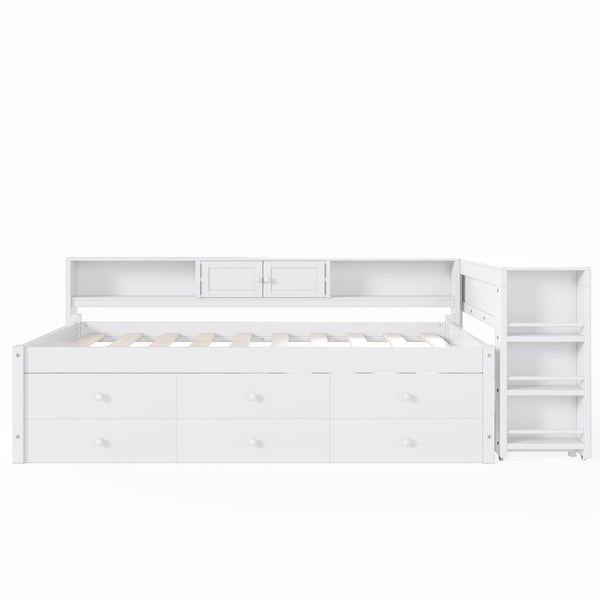 English Elm Twin Daybed Pine Frame with Trundle Desk Hutch Shelves and Storage for Kids Rooms White W1580S00458