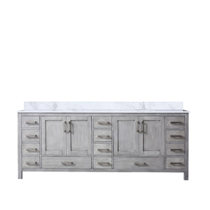 English Elm Distressed Grey Double Bath Vanity 84" W With Elegant Carrara Marble Top & Ample Storage Space B2731P258979