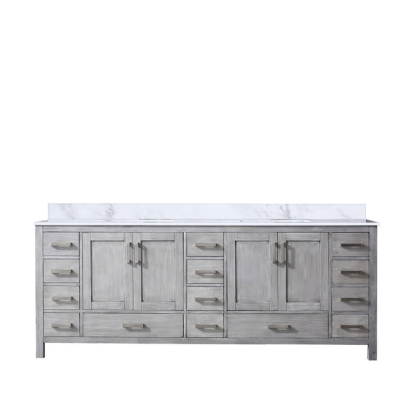 English Elm Distressed Grey Double Bath Vanity 84" W With Elegant Carrara Marble Top & Ample Storage Space B2731P258979