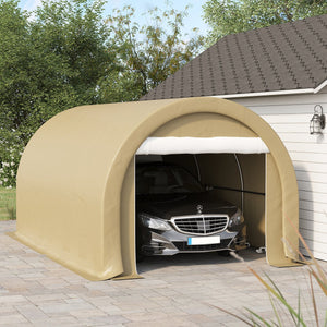 English Elm Outsunny 10x16 Portable Carport Steel Frame Pe Canopy Shelter for Vehicles Gear Beige W2225P200869