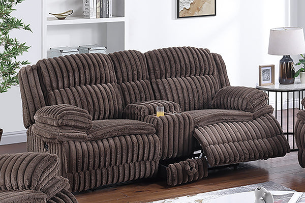 English Elm Manual Motion Loveseat with Fur-Like Corduroy Upholstery, Plush Arms, Dual Cup Holders & Storage Chocolate 33 L x 82 W x 28 H B089P296897