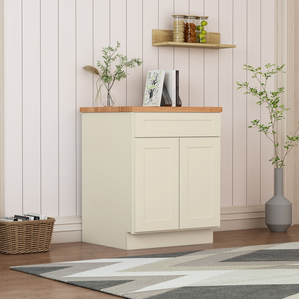 English Elm 27"in Antique White Plywood Kitchen Base Cabinet Soft Close Door Adjustable Shelf T3210P296356