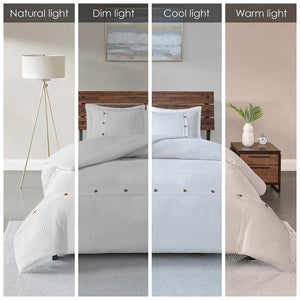 English Elm 3 Piece Cotton Waffle Weave Comforter Set Full/Queen with Decorative Wood Buttons OEKO-TEX Certified Comfort White 22.83 L x 20.47 W x 10.63 H B03597060