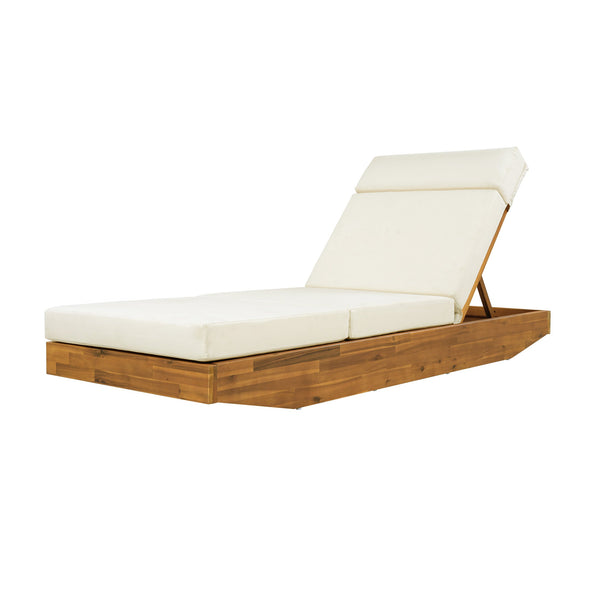 English Elm Boat-shape Acacia Wood Outdoor Chaise Lounge Slatted Teak Finish Poolside Recliner Beige,Teak N770P380117T_N770P285267B