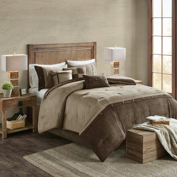 English Elm 7 Piece Faux Suede Comforter Set - Cozy Earthy Brown Cal King With Decorative Pillows & Shams B03597293