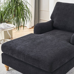 English Elm Modern Mid-Century Oversized Chaise Lounger Sofa Bed with Solid Wood Legs, Deep Seat Comfort Sleeper Black W2363S00068
