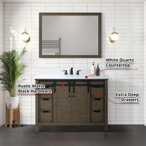 English Elm Rustic Brown Bath Vanity Set With White Quartz Countertop, Matte Black Faucet & 44" Mirror Included B2731S01281-GIGA