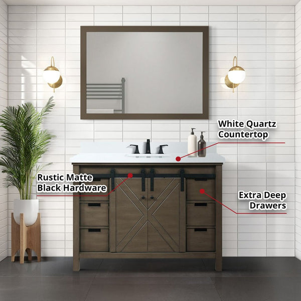English Elm Rustic Brown Bath Vanity Set With White Quartz Countertop, Matte Black Faucet & 44" Mirror Included B2731S01281-GIGA