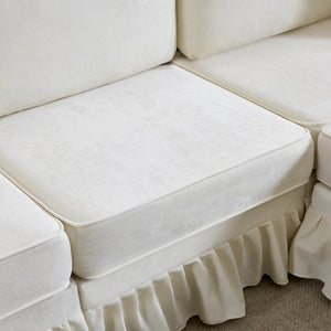 English Elm 103.15'' Chenille L-shaped Sectional Sofa with Detachable Pleated Skirt and Ottoman White W3612S00044