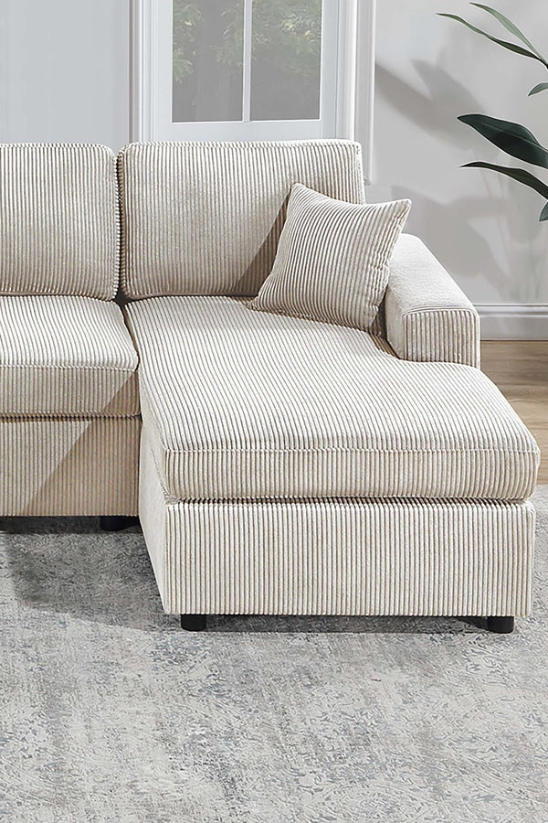 English Elm Modern Corduroy Three Piece Sectional Sofa with Chaise for Contemporary Living Rooms Ivory B011S02186