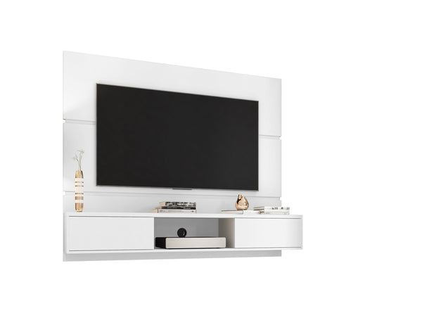 English Elm Vernon 63" TV Panel with Concealed Shelves, Cable Management, Mount Brackets & Flip Doors White B365P398354