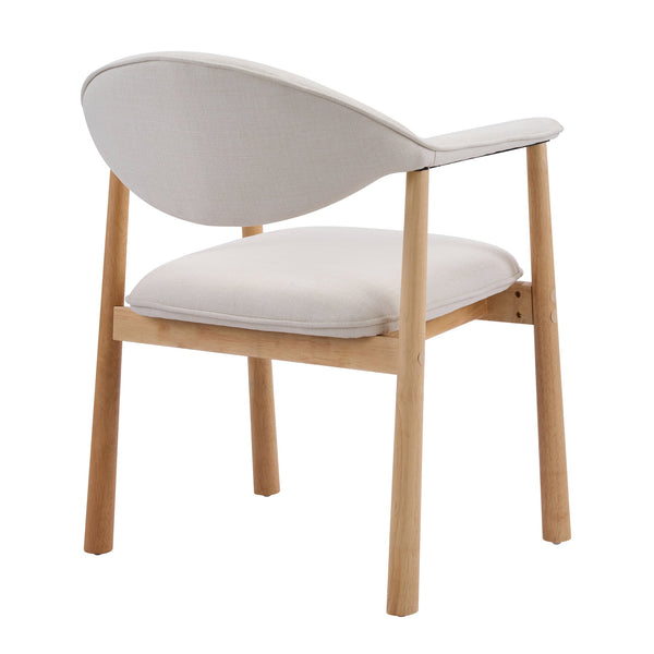 English Elm Modern Rubberwood Dining Chair Set Sculptural Curved Back Upholstered Seat Walnut Frame Beige,Natural N768P391165N