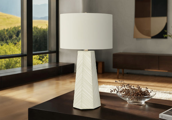 English Elm Lighting, Curved Ceramic Table Lamp with Ivory Linen Shade and Gold Finial, 24" Height, Transitional White 17 L x 17 W x 21 H B2710P220080