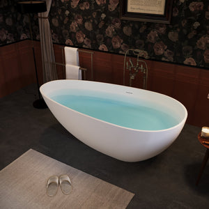 English Elm 67'' Oval Acrylic Freestanding Soaking Tub Glossy White with Chrome Toe-tap Drain W1920P353170