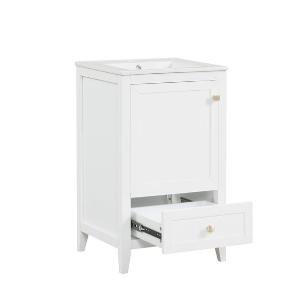 English Elm 20" Modern Bathroom Vanity With Sink, Soft-Close Door & Drawer, Ideal For Small Spaces, White Finish N725P351851K