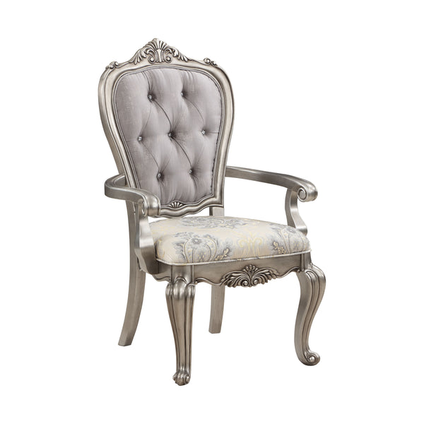 English Elm Beige Velvet Tufted Side Chair Set of 2 with Antique Platinum Scroll Legs, Crystal Buttons, 3" Foam Seat B062P209226