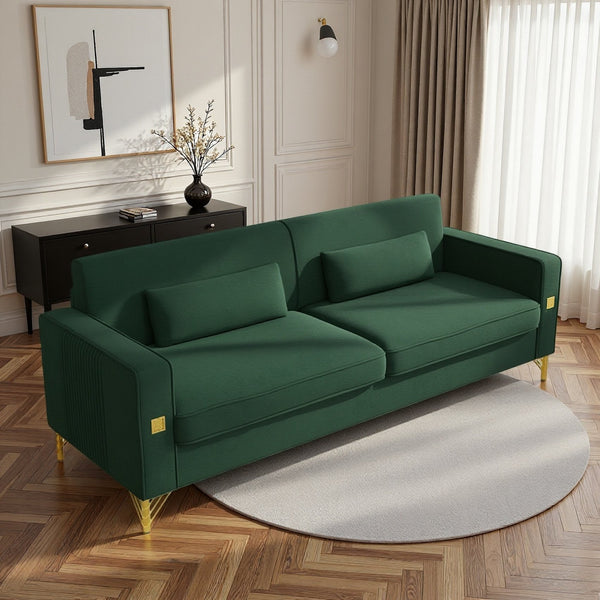 English Elm FX-P18-RG2(SOFA) Emerald Green Velvet Sofa with Gold Legs, Plush Removable Cushions & Modern Flair W57664704