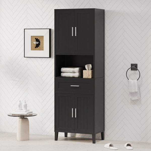 English Elm 70.9" High Freestanding Tall Bathroom Cabinet with Soft-Close Doors, Drawer & Adjustable Shelves for Organized Living Black N729P272001B