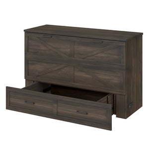English Elm Queen Farmhouse Murphy Cabinet Bed with Charging Station and Storage Drawer Gray N733S361778G