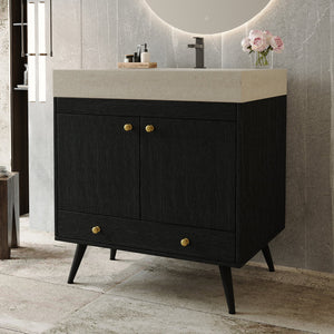 English Elm Contemporary Freestanding Bathroom Vanity Sintered Stone Top Ceramic Sink Floating Cabinet W3136S00061