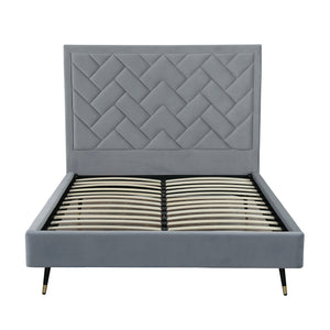 English Elm Crosby Upholstered Velvet Queen Bed - Modern Gray Design With Chevron Headboard & Easy Assembly B365S00039