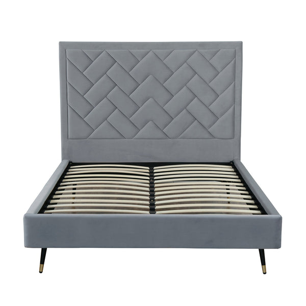 English Elm Crosby Upholstered Velvet Queen Bed - Modern Gray Design With Chevron Headboard & Easy Assembly B365S00039