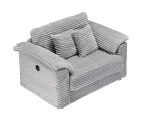 English Elm 47.24-inch corduroy armchair with storage ottoman and USB ports, spring seat, solid wood frame lounge Gray W3356S00021