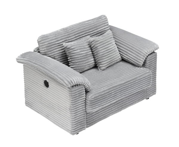 English Elm 47.24-inch corduroy armchair with storage ottoman and USB ports, spring seat, solid wood frame lounge Gray W3356S00021