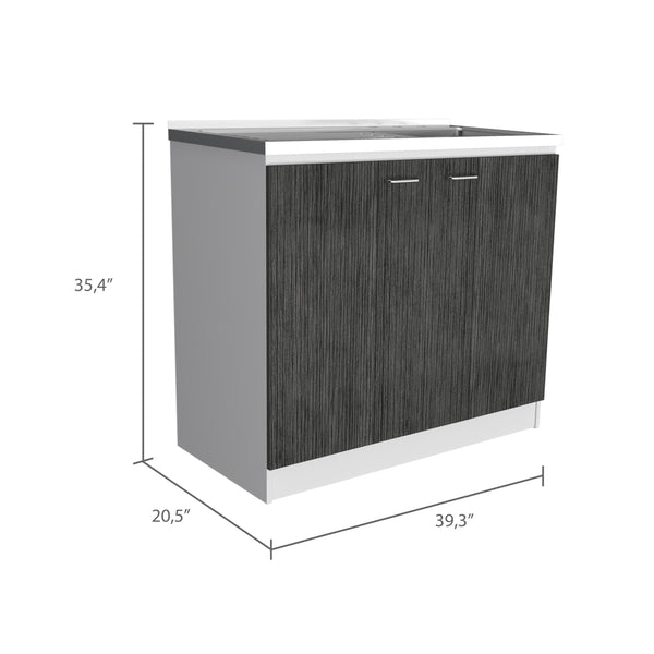 English Elm Oklahoma Utility Sink Cabinet With Stainless Steel Countertop & Double Doors For Effortless Storage B128S00140