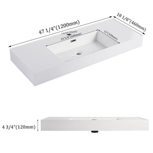 English Elm 48'' Resin Bathroom Vessel Sink Sculptural Top Mount Basin for Modern Spa Vanity W99970322
