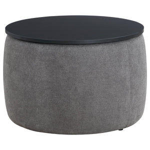 English Elm Reeves Plush Grey Chenille Round Lift-Top Storage Ottoman with Engineered Wood Top, Compact Elegance B062P299971