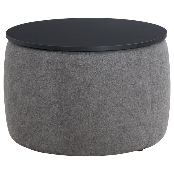 English Elm Reeves Plush Grey Chenille Round Lift-Top Storage Ottoman with Engineered Wood Top, Compact Elegance B062P299971