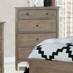 English Elm Wire-brushed Warm Gray Wood Grain Chest with Black Round Knobs for Bedroom Storage B2741P460175