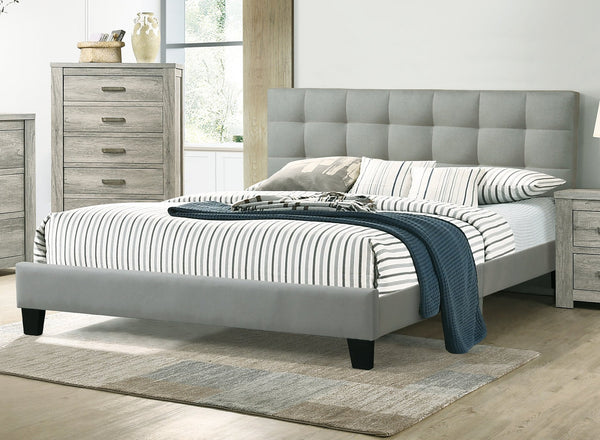 English Elm Contemporary Grey California King Bed with Tufted Polyfiber Headboard, Slat Support, Modern Style B011P309348