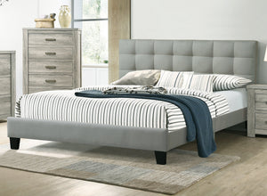 English Elm Contemporary Upholstered Queen Bed with Tufted Linen-Like Headboard, Slat Support, Modern Elegance Grey,Light Gray 62 L x 39 W x 5 H B011P243666