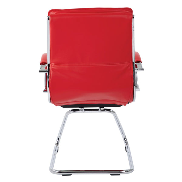 OSP Home Furnishings Guest Faux Leather Office Chair with Chrome Sled Base and Ergonomic Lumbar Support Red SPX23595C-U9