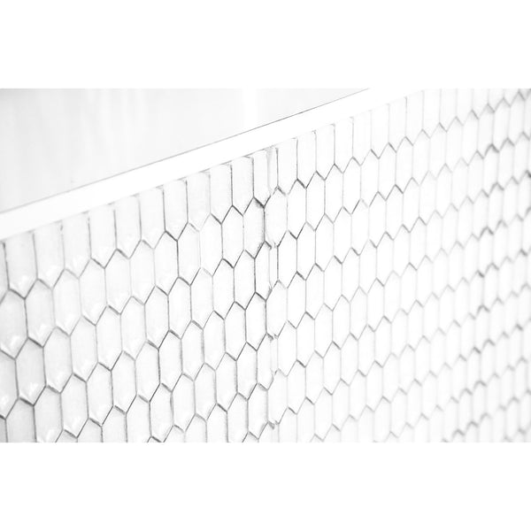English Elm Carillon Honeycomb Relief White Accent Cabinet with Sculptural Doors for Entryway Storage B062P441318