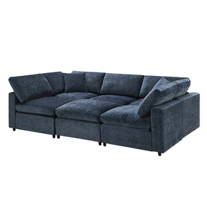 English Elm [video Modular Cloud Sectional Sofa Chenille Six Seat Sleeper with Ottoman for Living Room Dark Blue N723S9583K
