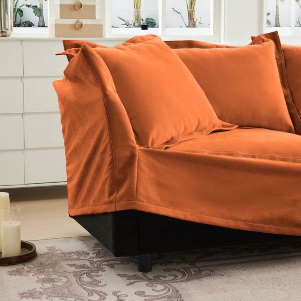 English Elm Streamlined Velvet Modular L-shape Sectional Sofa with Cloud Foam and French Piping Orange W3041S00132