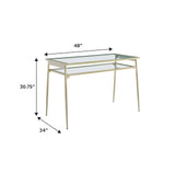 English Elm Walker Edison - Contemporary Two-Tier Glass-Top Computer Desk - Gold / Glass