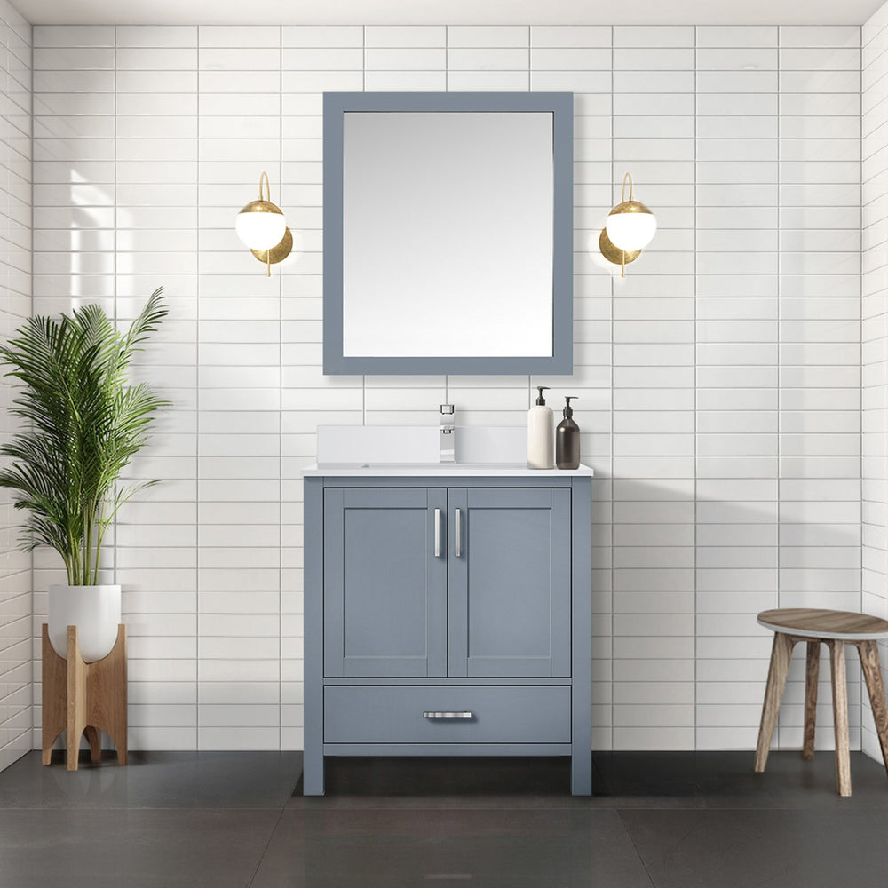 English Elm Dark 30 in. Grey Bath Vanity with Cultured Marble Top, Chrome Faucet & 28x32 Mirror, Durable Finish B2731S01325