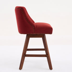 English Elm Counter Curved Back Swivel Barstool Set of 2 with Thick Foam & Steel Spring Cushion, 360° Rotation, 300lb Capacity WINE RED W1143P237898