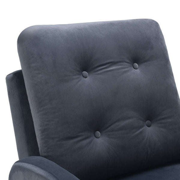 English Elm Upholstered Velvet Accent Chair and Ottoman with Storage, Tufted Design, 6-Level Adjustable Backrest Dark Gray T3623P411376