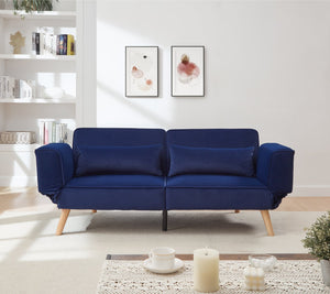 English Elm 72.8" Velvet Futon Sleeper Sofa Split Back Reclining Couch for Apartments and Guest Rooms Navy Blue W1669P364130