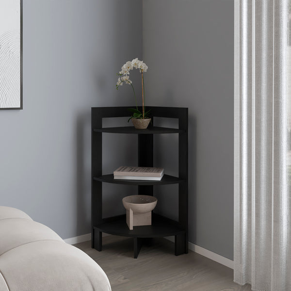 English Elm Corner Table Sharon Engineered Wood Black — Space-Saving 3-Tier Corner Shelf for Living Room Décor and Storage B092P238756