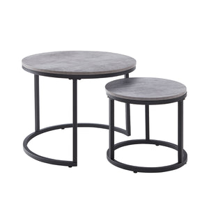 English Elm 24" Round Nesting Coffee Tables Faux Concrete Mdf Top Matte Black Metal Frame W3151P400586