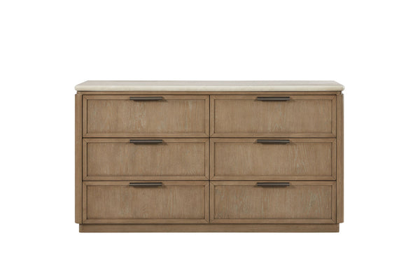 English Elm Dresser With Oak Veneer Drawer Fronts & Stone Top - Elegant Storage Solution For Modern Bedrooms B2699P323473