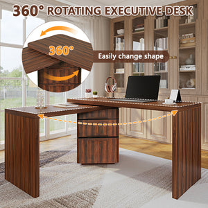 English Elm 90" Rotating L-shape Executive Desk Natural Melamine Mdf Surface Three Drawers Home Office Walnut N751S383638W